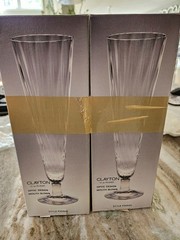 Pilsner Glass 12oz Mouth Blown Glasses VTG Clear Optic Design Thailand Lot Of 6