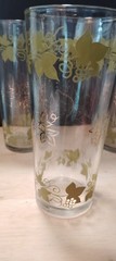 SALE! WAS 50. VTG 4PC ICE TEA TUMBLERS GRAPE OR IVY VINES GREEN/GOLD UNMARKED