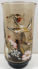 10) Yvette Perrin Dogwood Tumblers Set Vintage Smoke Brown Bird Floral Retro Lot