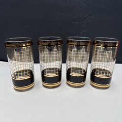 Vintage Culver Black & Gold Highball Glasses Set of 4 Mid Century Barware