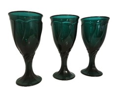 (3) Noritake Evergreen Sweet-Swirl Wine Glasses 7 3/8″ X 3 3/4″Dark Green Color!