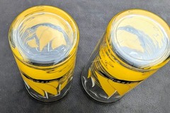 2 Vtg Yellow Sailboat Seagull Glass Drinkware Tumblers MCM Nautical USA Ex Cond