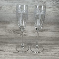 Rolf Glass Palm Trees Etched 8oz Champagne Flute Glasses Set of 2
