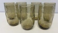 Set of 7 Anchor Hocking Sherwood Leaves Spicy Brown Small 6oz Juice Glasses