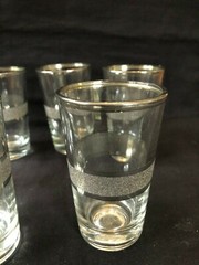 Beverage Glasses 5 Total Retro Silver Rim and Imprint Vintage Used
