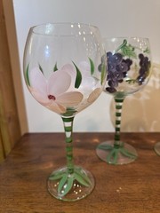 Vintage Country Garden Hand-Painted Wine Glasses Butterfly And Blossom Stemware