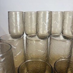 Vintage In Box Set Of 24 Anchor Hocking Sherwood Spicy Brown Leaf Juice Rocks