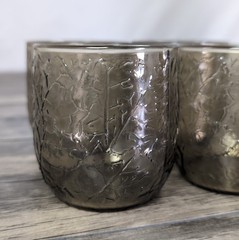 VTG Anchor Hocking Smoke Gray Rocks Glasses Set of 4 Leaf Acorn MCM Tumblers 3″