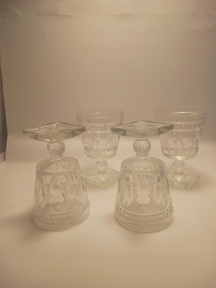 Set of 4 Vintage Indiana Colony Park Lane Crystal Wine Goblets Square Bottom 5″