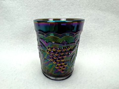 Vintage Imperial Blue Carnival Iridescent Glass Harvest Grape Juice Tumbler 4″