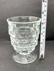 Set Of 4 Vtg Indiana Whitehall Cubist 9 Oz Footed Drinking Glass Clear 4 1/4″