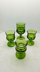 3 Indiana Glass Thumbprint Avocado Green Kings Crown-Juice Goblets-1 Water