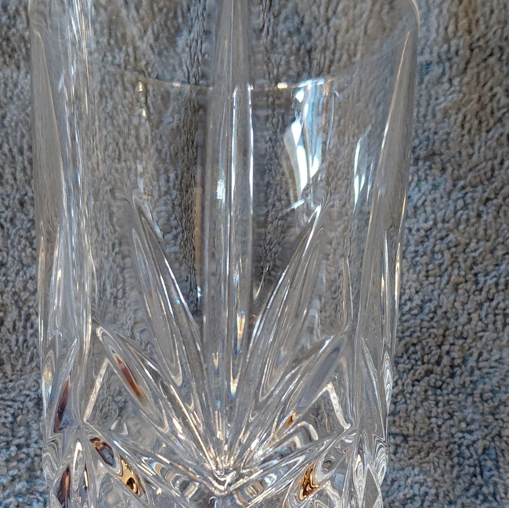 Clear Cut Glass Highball Tumbler, Decorative Starburst Pattern, Round