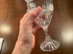 Lot of 2 Vintage Pressed Cut Glass Stemmed Wine Goblets Stars Florals 7″ & 6 1/2
