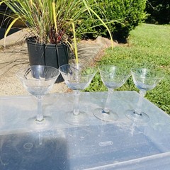 Set of 4 Vintage Fostoria Stemmed Wine Glasses Etched “Beacon” Pattern Beautiful