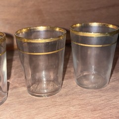 4 Federal Glass Shot Glasses Gold Bands Mid Century Modern MCM