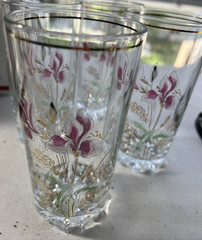 Vintage Cerve Pink Iris Glasses Set 4 Made in Italy SEE ALL PICTURES DETAILS mb