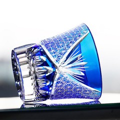 Japanese Style Crystal Glasses Whiskey Glass Hand Cut Dark Glass Blue 220ml/8oz