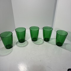 Set of 5 Vintage Emerald Green Bubble Glass, Tumblers, Water Glass 4 1/4 Tall