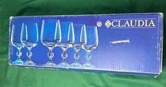 Vintage 6 Claudia Goblets Crystal Glasses 12 Oz. Made In Czechoslovakia