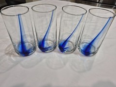 Set of 4 LIBBEY Crisa Blue Ribbon 6″ Tall Tumbler Glasses 16 Oz