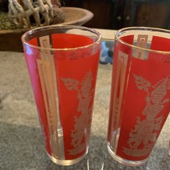 Culver Red & Gold Drinking Glasses Vintage 1960s Thai Goddess Tumblers Set of 5