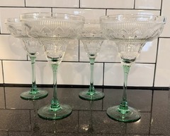 4 Vintage Cristal D’Arques-Durand Sombrero Margarita Glasses Green Glass 8×5 MCM