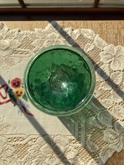 Clear Crackle Frost Juniper Green Rimmed Water Goblet by Libbey 3.6″ Diameter