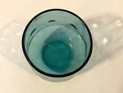 Turquoise Stemless Wine Glass Faint Coin Dot Design 3 Inch Tall 2.5 Inch Across