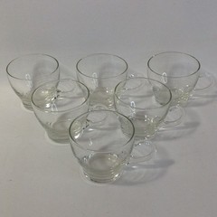 Clear Glass Punch Tea Cups Unique Handle Vintage Mid Century Set Of 6