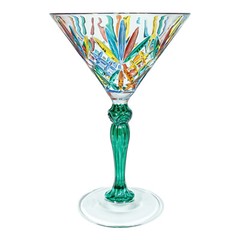Set of 6 Six Murano Martini Or Champagne Glasses Hand Painted Multi Mixed Stems