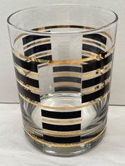 Rare 2 Signed Culver Double Old Fashioned Glasses Gold & Black USA