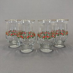 Libbey Holly Berry Glasses Flat Tumblers 5 1/4″ Set of 4 Christmas Holiday LRS3