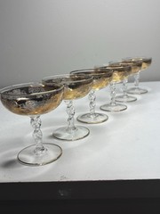Vintage Crystal Gold Gilded Grapes Twisted Stem Champagne/Sherbert Glasses 6