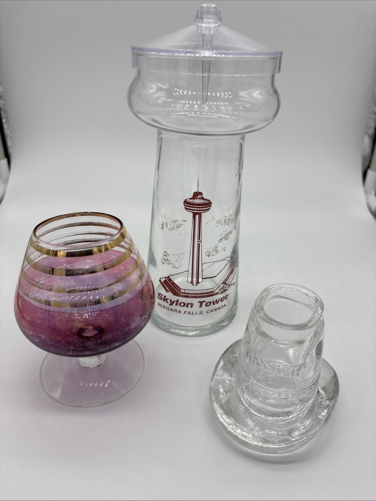 Vintage Mixed Lot of 3 Assorted Bar Shot, Cordial And Skyline Tower