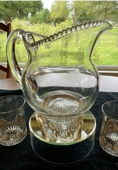 Rare-EAPG pitcher and tumblers cut by U.S. Glass in clear Jewel; Lacy Medallion
