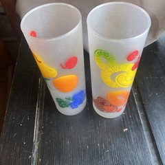 Set Of 8 VTG Federal Glass Tall Frosted Fruit Highball Tom Collins MCM Glasses