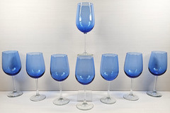 8 Libbey Vina Blue Wine Glasses Set Elegant Clear Stem Drinking Bar Stemware Lot