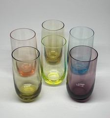 Vintage Anchor Hocking MCM Multi Colored Glass Tumblers Green Glows Set Of 6