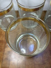 4- Vintage Culver Empire 22k Gold Rim Textured Double Old Fashioned Glasses