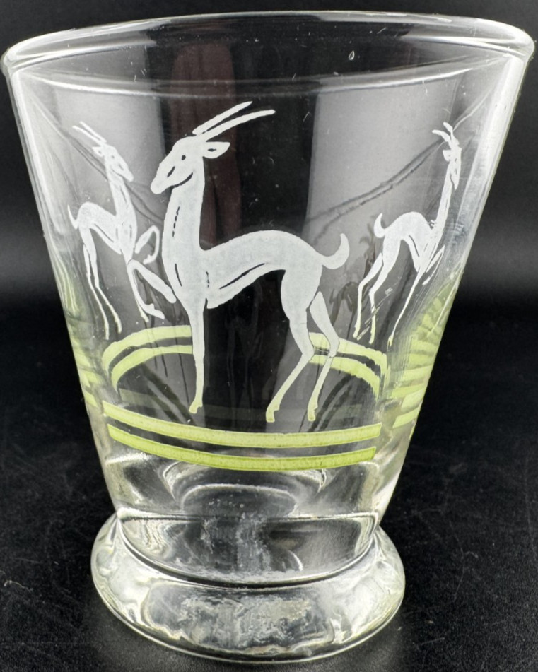 Vintage Mid‑Century Glass Tumbler – Frosted Gazelle Design – Art Deco Style