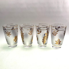 Libbey Golden Foliage Highball Glasses 5.5″ Vintage Barware Set 4