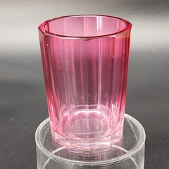 Vintage Signed Czech Moser? Cranberry Glass Tumbler Faceted 3.5″T READ