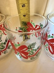 Vintage Libbey Christmas Glasses Set of 3 10oz Rocks Tumbler Red Bow Pine 4″