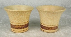 2 Pottery Craft Wine Cups Tan Brown Stripe Vintage Mid Century Modern