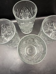 4 Vtg Libbey Hobstar Cut Glass Pattern Heavy Tumbler Drinkware Crystal Clear