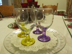 Wine Glasses two Purple stem and two Yellow stem (4) GA-12-13
