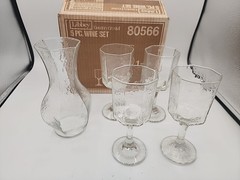 MCM LIBBEY COUNTRY Crystal 5 Pc Wine Set 4 Goblets 7 oz Decanter 1/2 Liter + Box