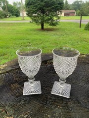 Westmoreland English Hobnail Set 4 Water Goblets 8 oz 6.25″ Tall Square Base WOW