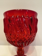 Vintage LG Wright Wine Glass 1960 Ruby Red Jersey Swirl Barware 4.25” T 2.5” W